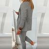 2 Stück/Set Damen Blazer Hosen Set Umlegekragen Cardigan Langarm Elastische Taille Schmale Passform Kordelzug Formell Knöchellang Kariert