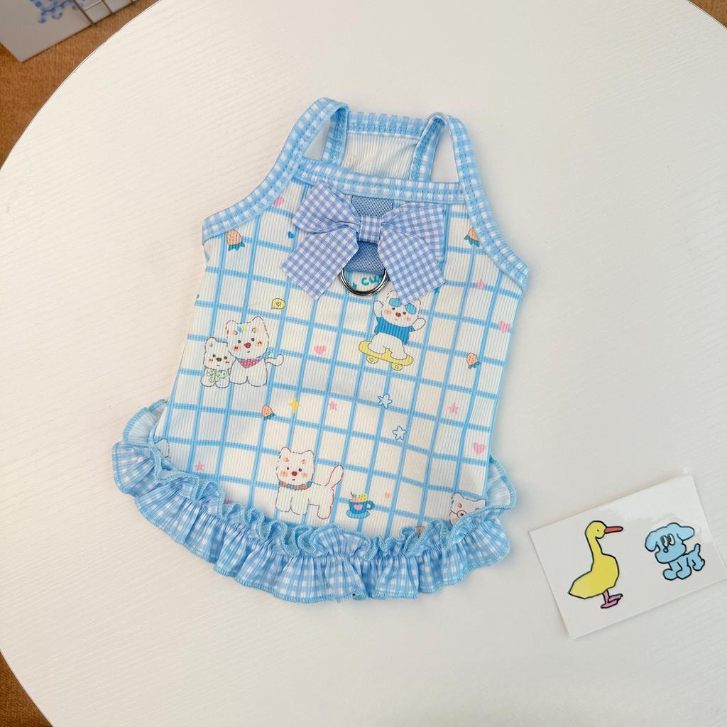 Pet Checkered Camisole Dress Dog and Cat Vest Cute Teddy Cool Sunscreen Vest Puppy Clothes Dog Dresses for Small Dogs