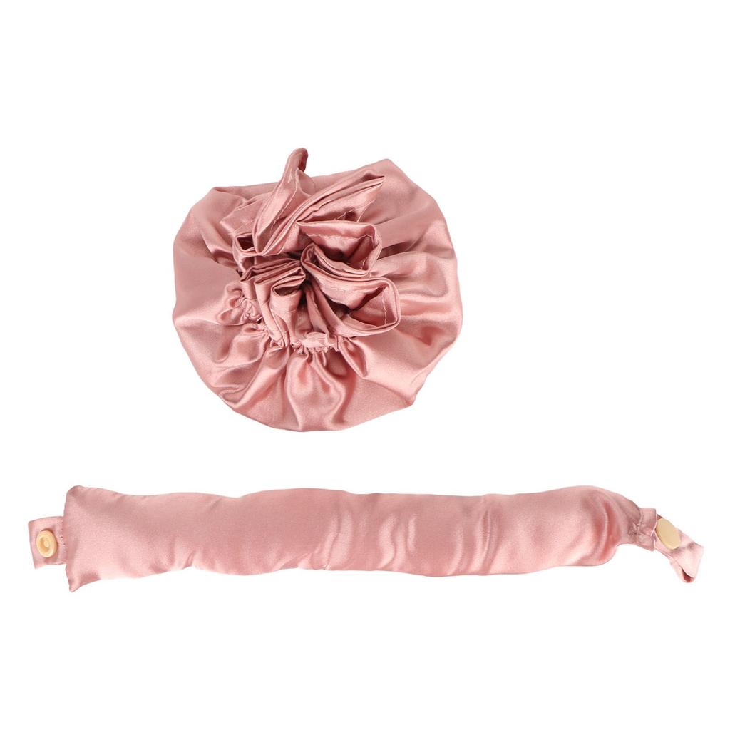 Heatless Bun Hair Styling Kit Cloth Portable Soft Satin Heatless Curler for Sleeping Long Hair Dusty Pink