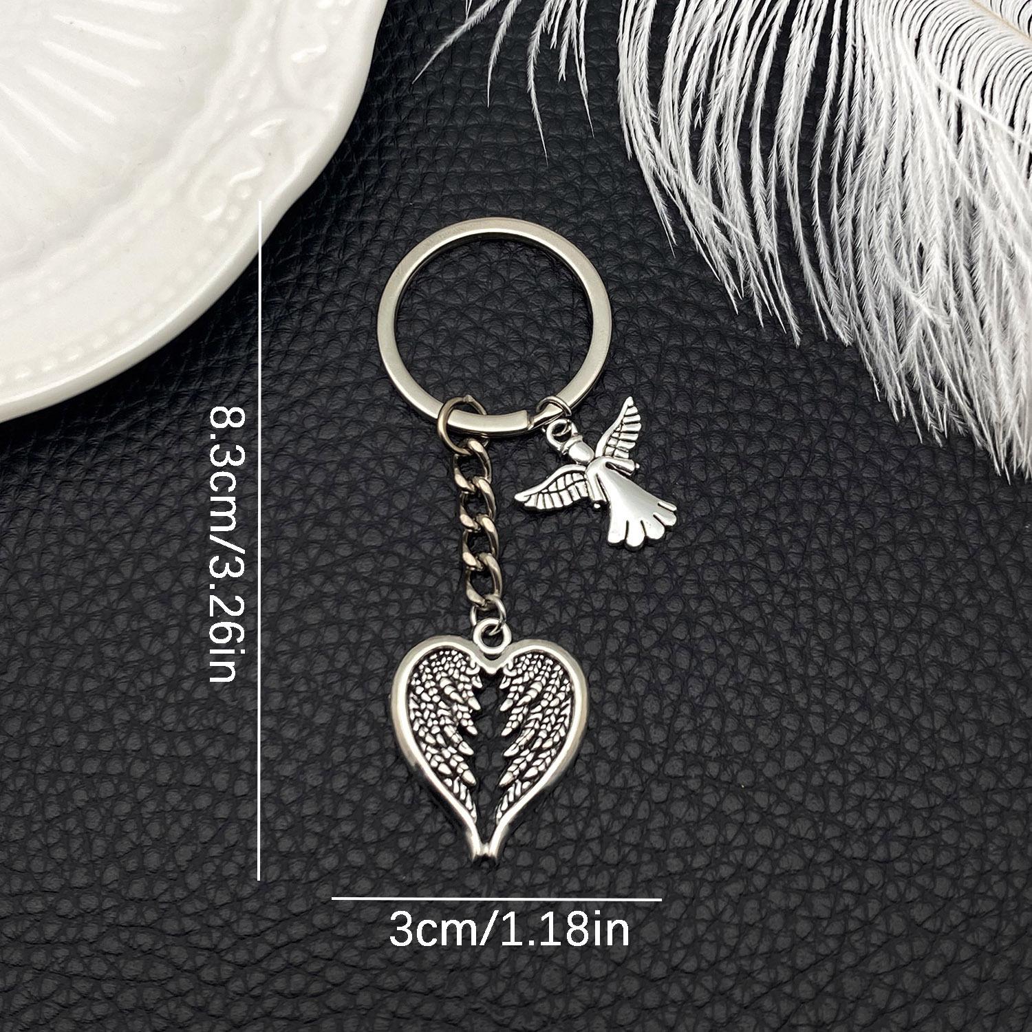 Antique Silver Angel Wings Heart Keychain Pendant