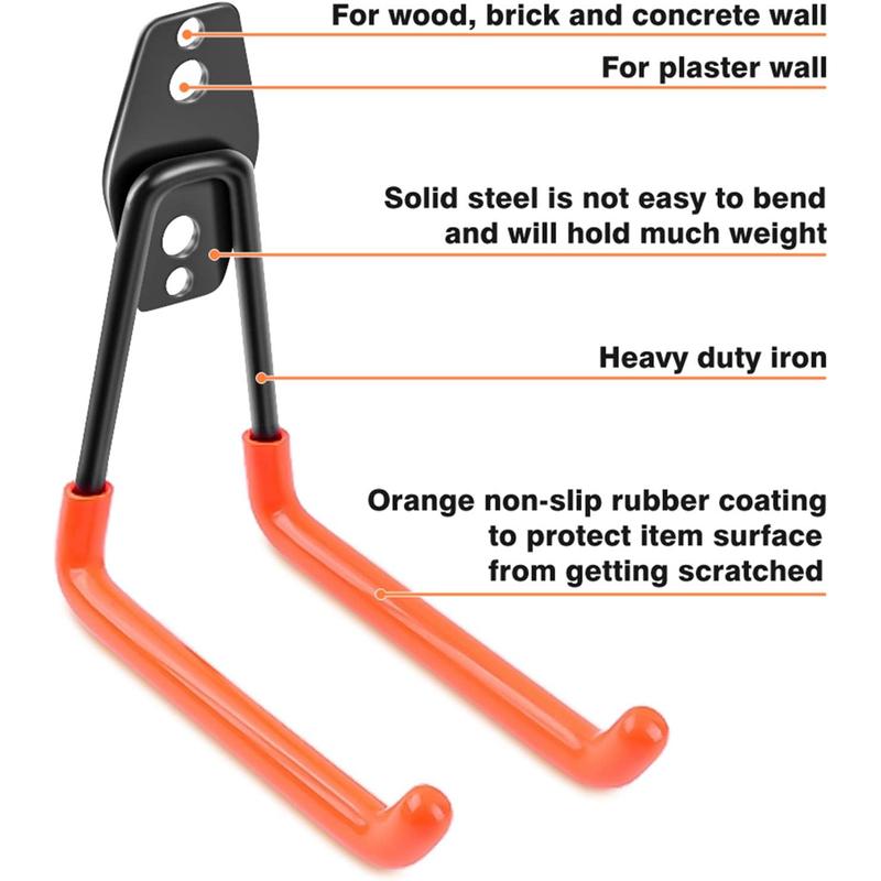 4/12 Heavy-Duty Metal Hooks for Wall Mounting, Garage Storage Hooks, Bicycle Hooks, Wall-Mounted Non-Slip Storage Hooks, Garden Storage Tools