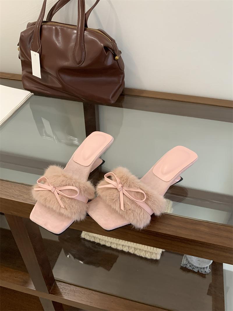 

2025 Summer Sandals High Heel Wedge Heel Bow Hair Drag Size 35-40 40 розовый