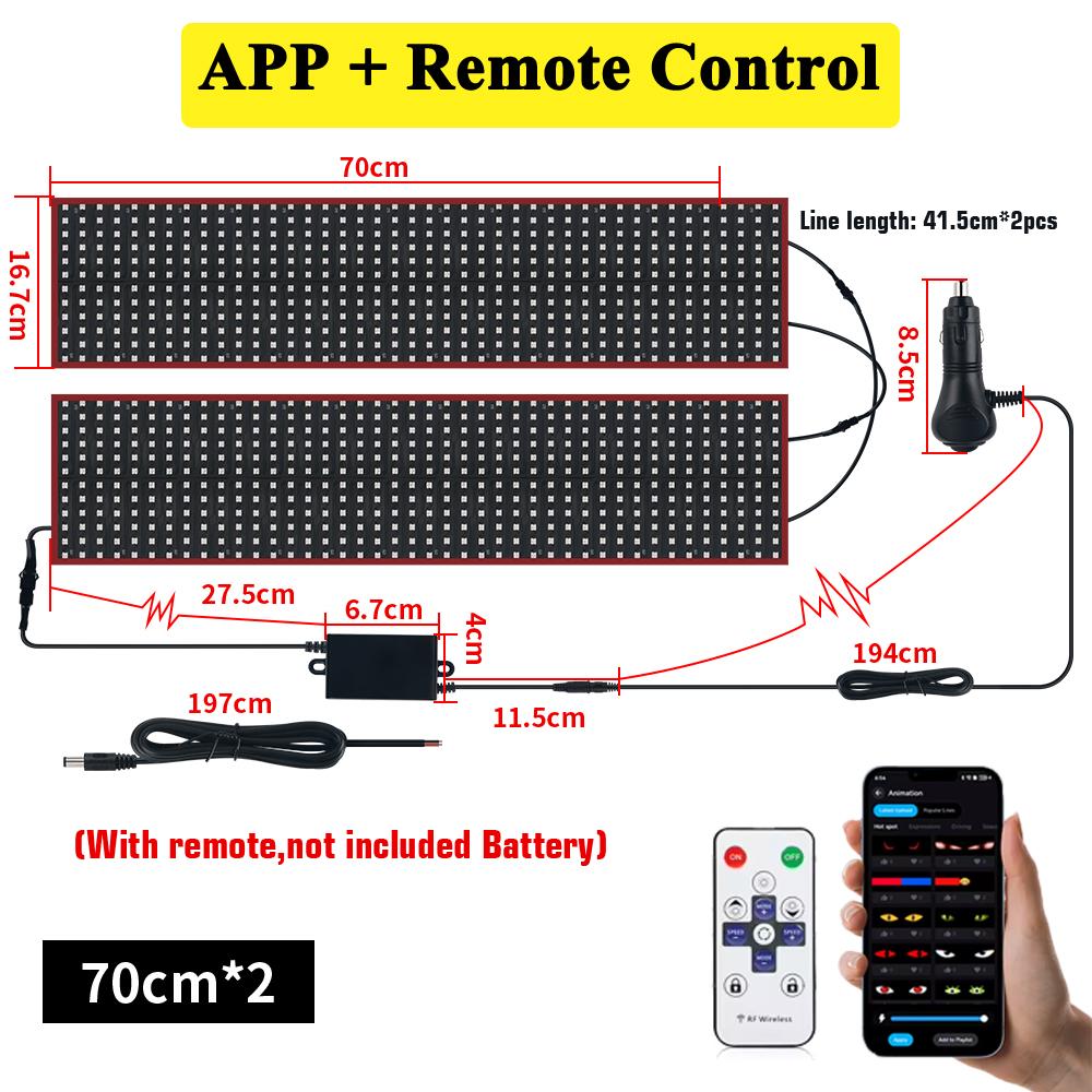 New APP Control  LED Truck Car Devil Eye Light Scrolling Pixel Panel For Board Windshield Free Custom Text 12V 24V 120/150/200cm