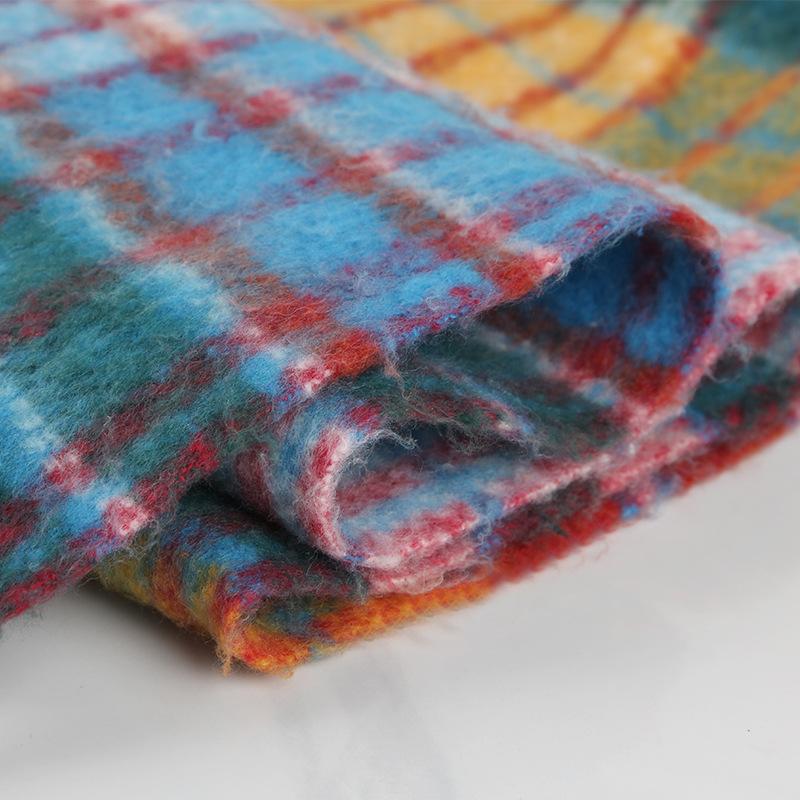 Circle Yarn Premium Sense Rainbow Plaid Scarf Women's Winter Imitation Cashmere Warm Fringed Scarf Long Korean Version Couple
