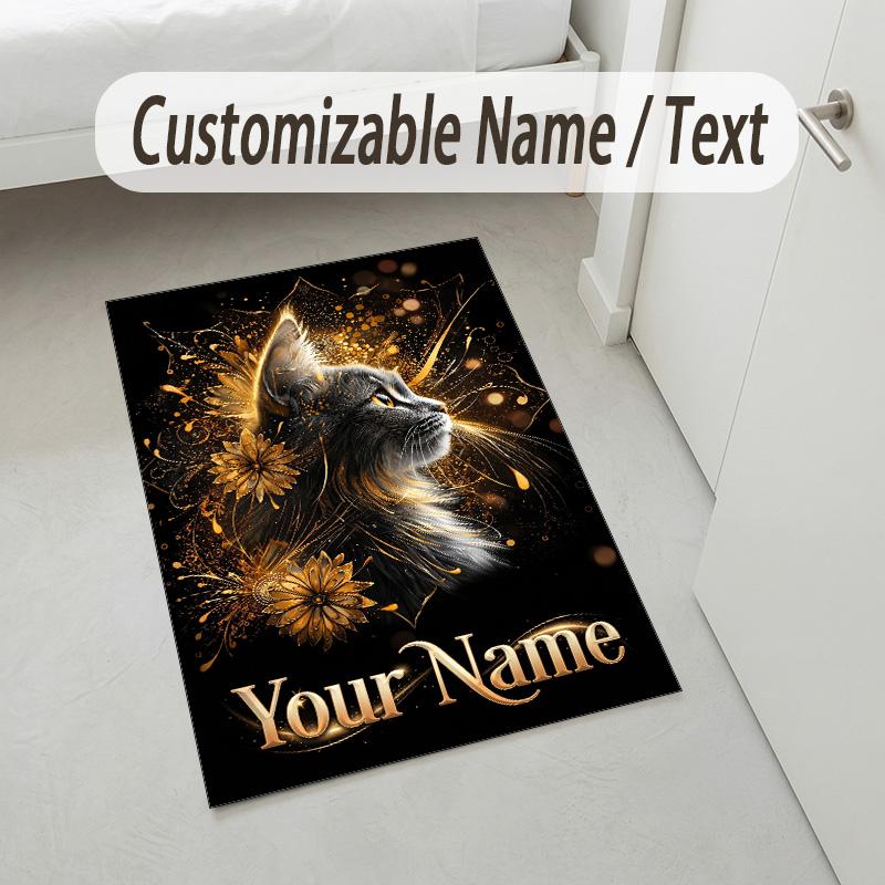 Cat Theme Crystal Velvet Rug Personalized Custom Name Text Soft Floor Mat Home Decor