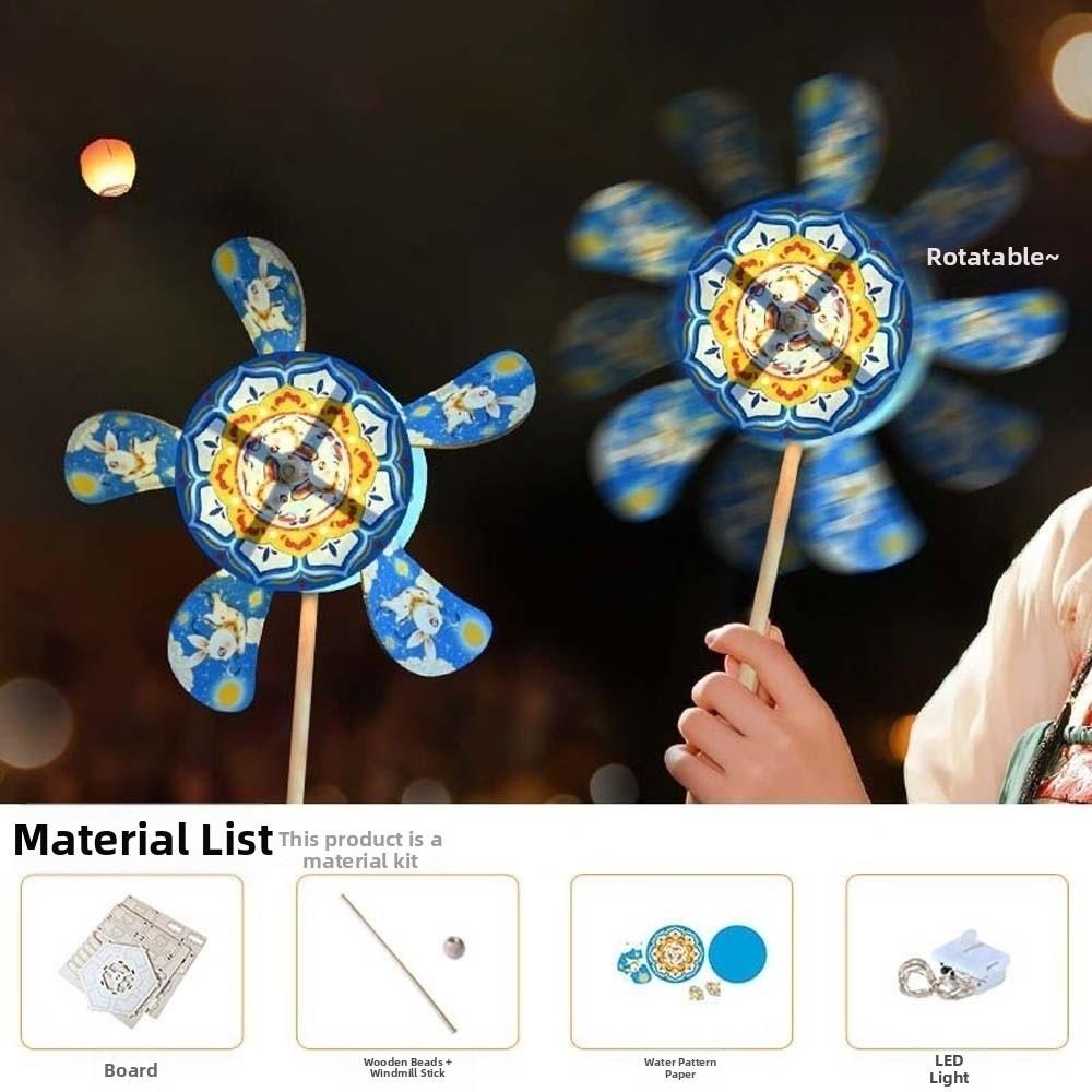 Spinning Axis Pinwheel Flower Lamp Retro Pattern Rotating Windmill Light  Crafting Activity Style 4