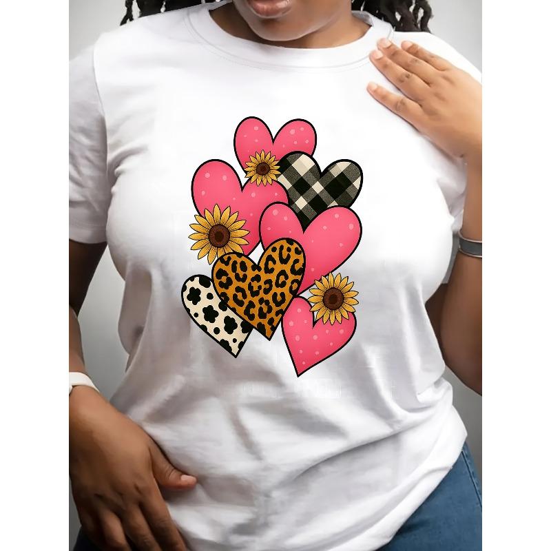 

Европейский размер 180 г Молочная футболка - Узор с принтом Любовь , Повседневный топ с коротким рукавом ко Дню святого Валентина, Обычный крой Весна, Лето, Осень, Стиль с круглым вырезом M белый