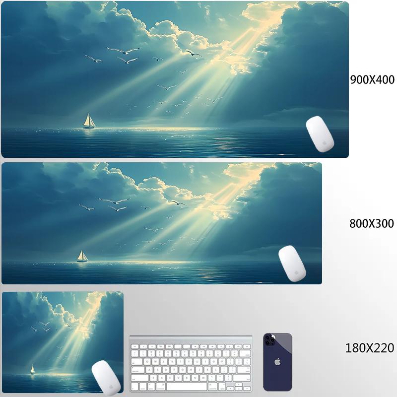 Scenery Sky Mouse Pad Anti-Slip Rubber Gaming Blue Carpet Large Natural Rubber Desk Mat Thick Seam Edge for Office
