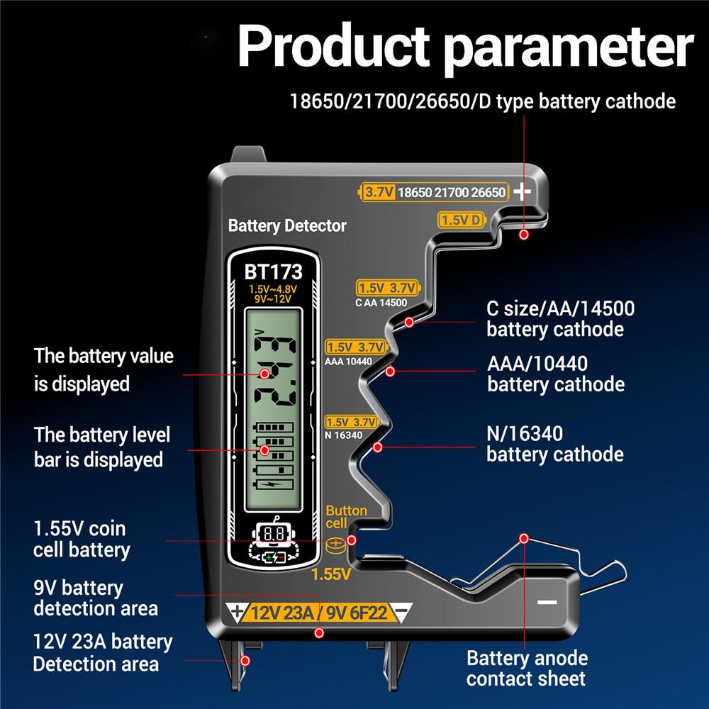 Battery Tester for all Batteries Lithium 18650 Capacity Indicator ANENG BT173 Handheld Analyzer Voltage Meter Electrician Tools