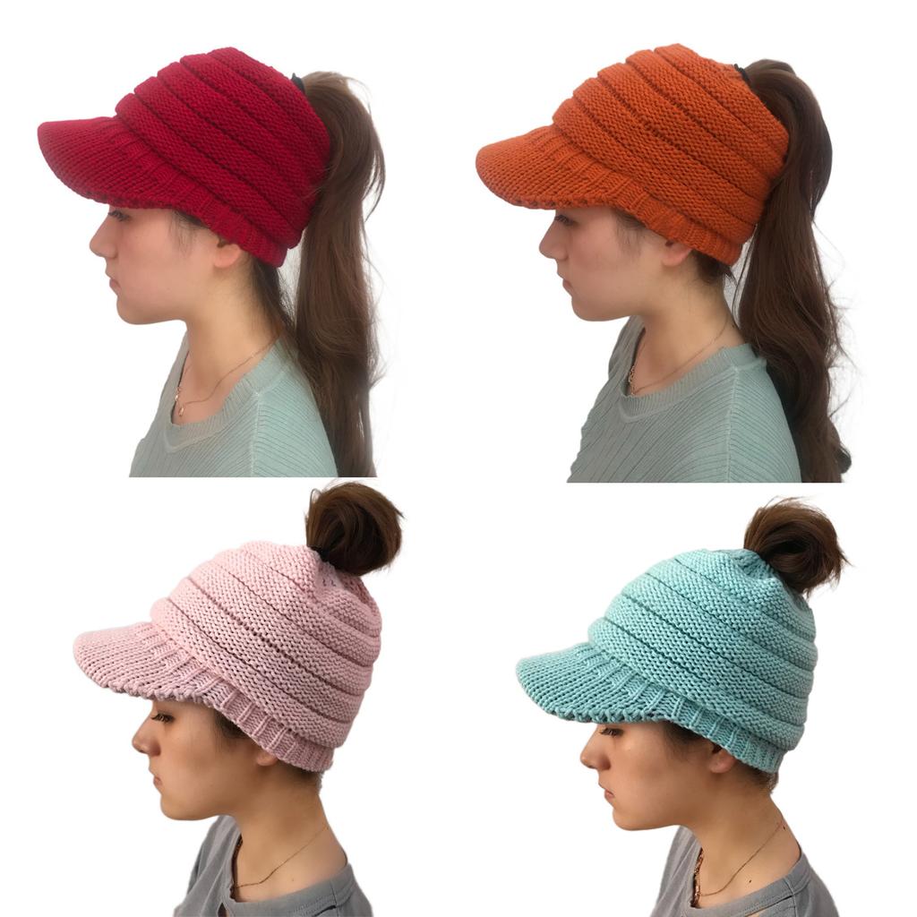 Popular, knitted ponytail hat without CC labeling duck tongue brim