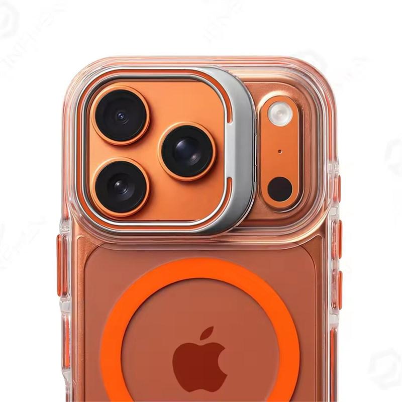 Luxury Magnetic Shockproof Clear Bumper Case for iPhone 17 Pro Max Air 16 15 14 Plus 13 12 For Magsafe Lens Protect Stand Cover