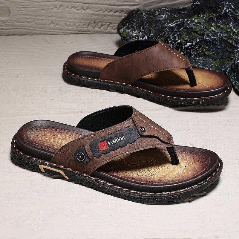 Flip-flops Men's 2025 Summer New Fashion Trend Men's Daily Wear Non-slip Leather Surface Convenient and Comfortable Slippers