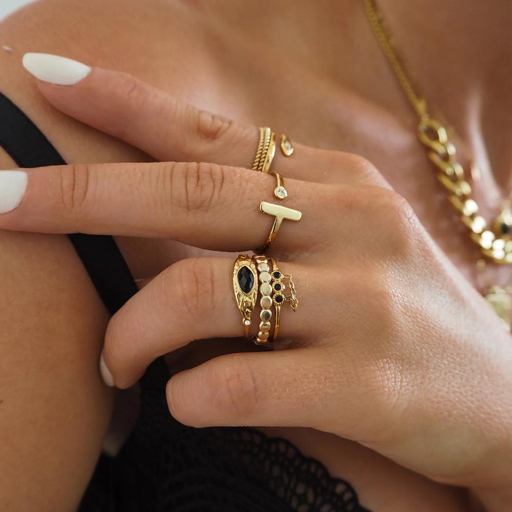 Youthway Waterproof Natural Stone Stainless Steel Geometric Delicate  Ring For Women Summer Party Gift Bijoux Femme