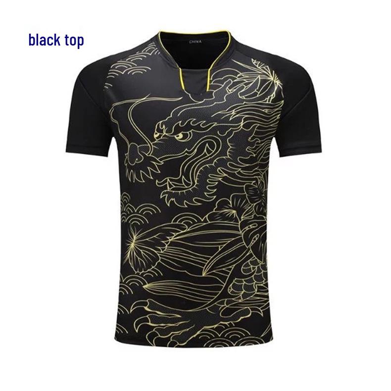 Unisex Schnelltrocknendes Drachenmuster Tischtennis-Uniformset - Sommer Kurzarm Sporttrikot für Training & Wettkampf