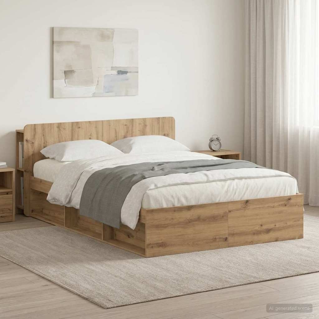 Bed Frame with Storage Space Artisan Oak Finish 150 x 200 cm