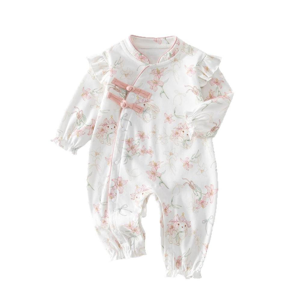 Baby Girls' French Style Cotton Bodysuit with Bow, for Spring and Autumn