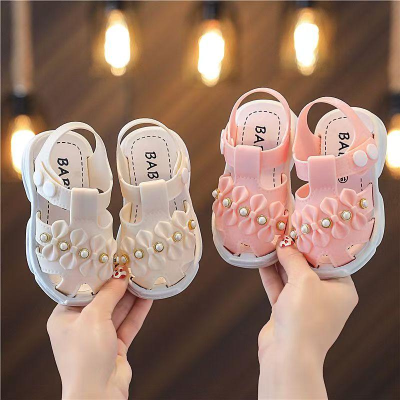 Girls' Sandals, Floral Open Toed Sandals, Fashionable, Simple and Versatile Style, Lightweight, Breathable, Thick Bottom, Teenagers' Slippers