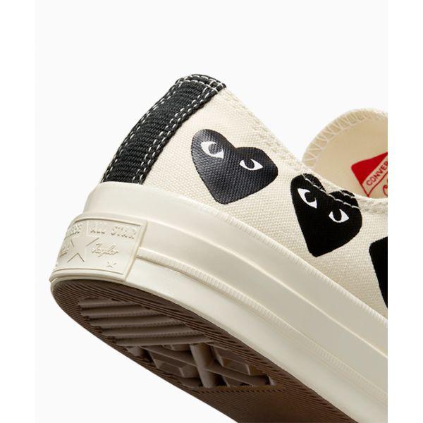 Comme des Garçons PLAY x Converse Chuck 70 Low Multi Heart - Mliečna Čierna Unisex Tenisky Krémová Egret A08150C