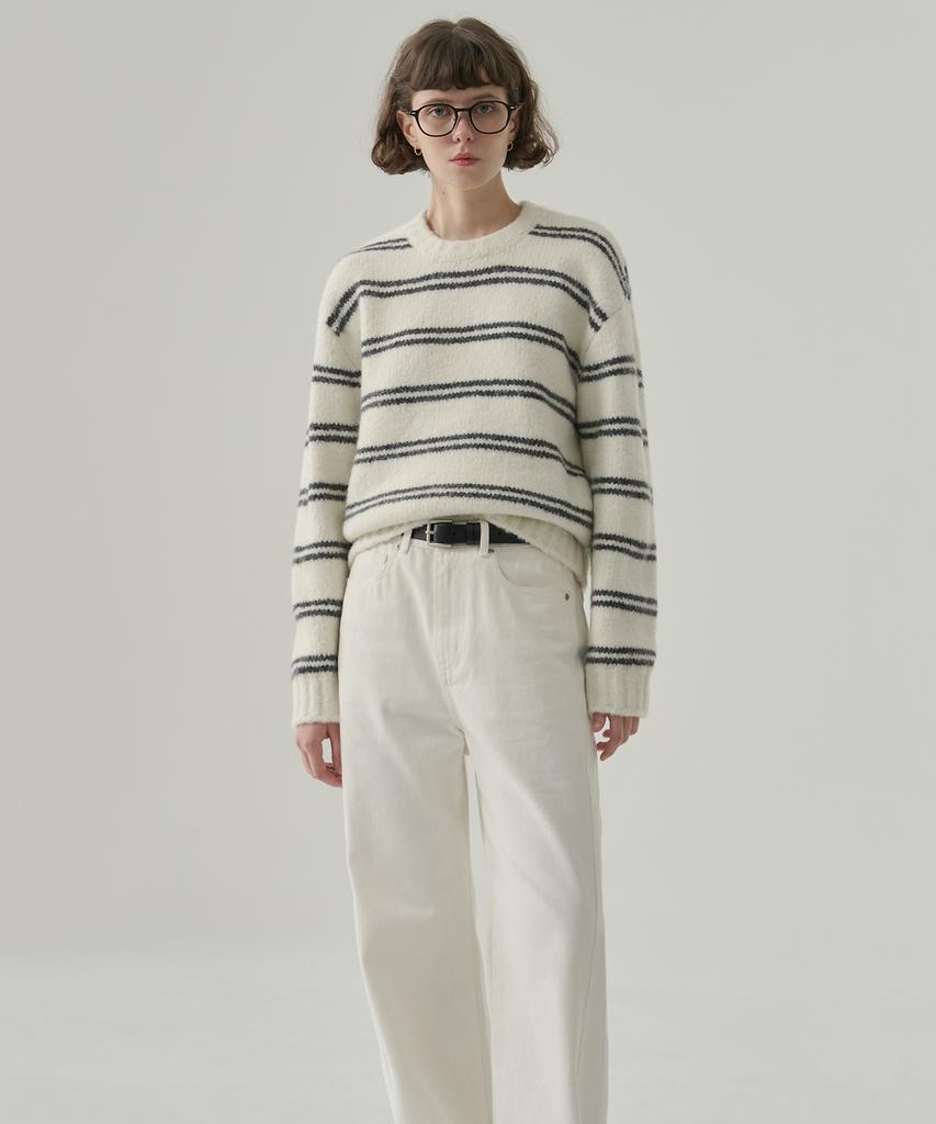 Deuloupisumeon Mellow Stripe Pullover Knit [Beige]