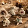 Festive Garland Hanging Supplies Burlap Christmas Ornaments, Rustic Linen Fabric Decoration, Tree Ball Stocking Indoor Party Decorations Star