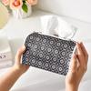 Nordic Luxury Retro Leather Tissue Box in Black and White Plaid Design