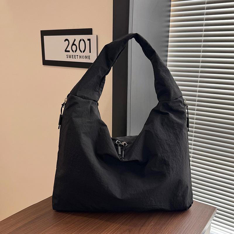 

Simple Multi-Pocket Nyl Shoulder Bags for Women Large Capacity Ladies Hobos Tote Bag Solid Color Portable Female Handbags чёрный