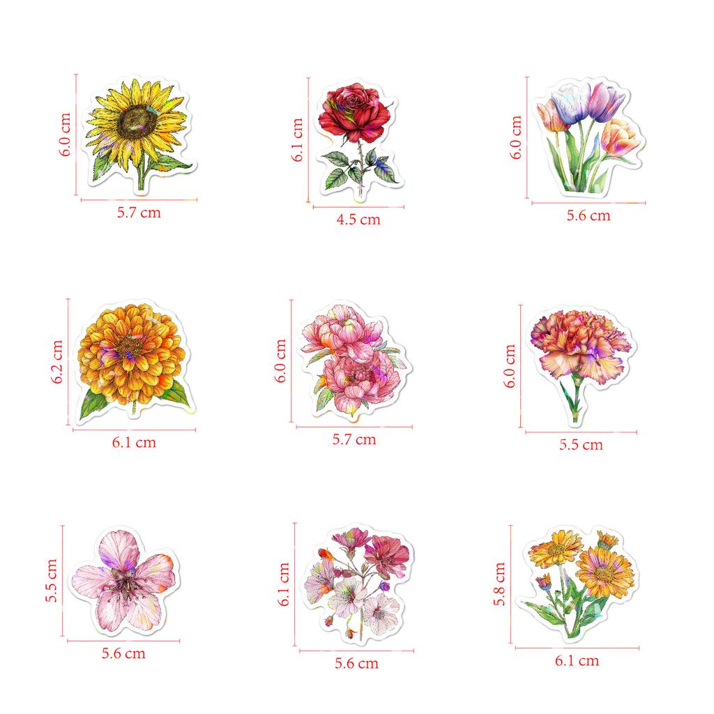 Laser Sparkle Floral Stickers Waterproof Vinyl for Phone Case Laptop Suitcase Stationery Decals Bulk Wholesale