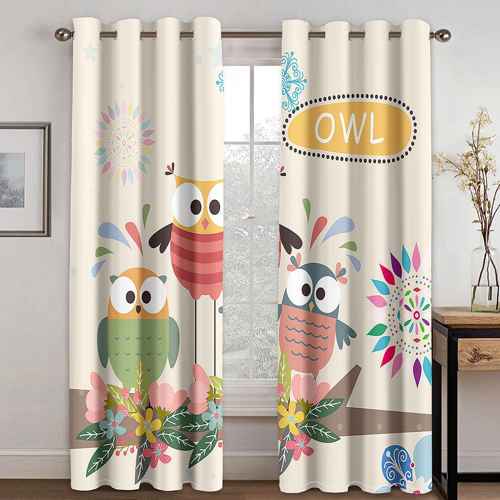 Cheap Kids Cartoon Owl Cute Baby Girls Boy Children's 2 Pieces Thin Curtains for Living Room Bedroom Window Decor