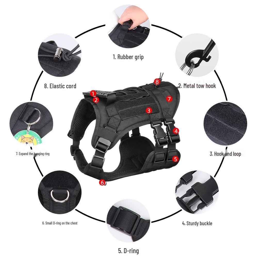 Multi-Functional Tactical Dog Harness & Leash for Large Dogs