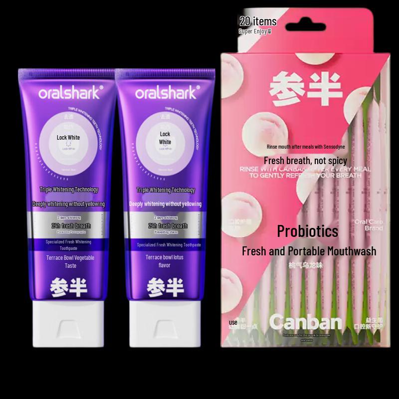 Sanban Fresh Whitening Toothpaste & Peach Mouthwash Set