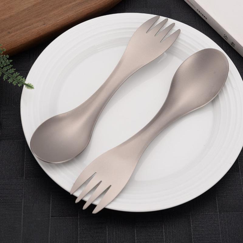 Titanium Alloy Outdoor Portable Multi-Function Fork Spoon Camping Dual-Purpose Spoon Suitable For Hiking Picnic Travel