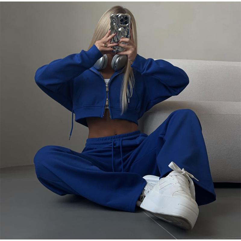 Spring Autumn New Women's Casual Suit Solid Color Cropped Hooded Cardigan Tank Top Sweatpants Co-ord Set Fashion Streetwear