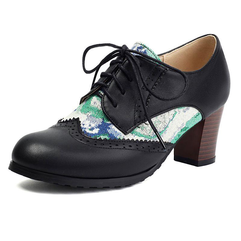 

2025 Повседневные женские туфли-лодочки с круглым носком, на толстом каблуке 6 см, на шнуровке, комбинированной расцветки, больших размеров 42 43 44, мягкая повседневная женская обувь 37 чёрный
