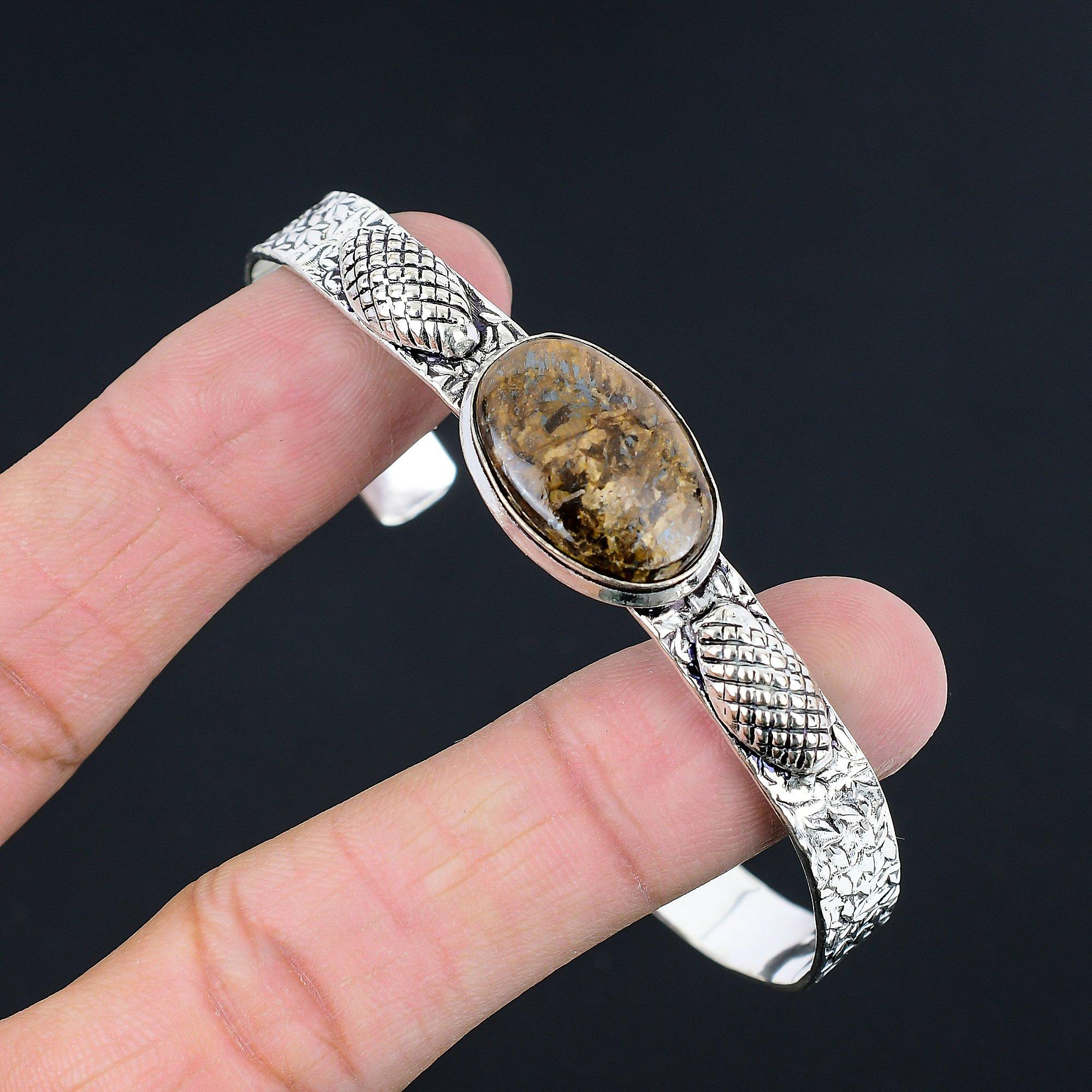 

Friendship Day Sale Bronzite Stone 925 Sterling Silver Mother New Bangle Jewelry Adjustable