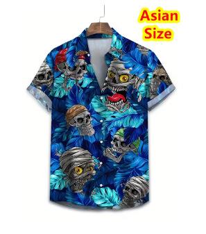 Abstract Men s Shirt Streetwear Beach Men s Shirt Short Sleeve Cool Skull, Hawaiian Shirt Men s XXS
