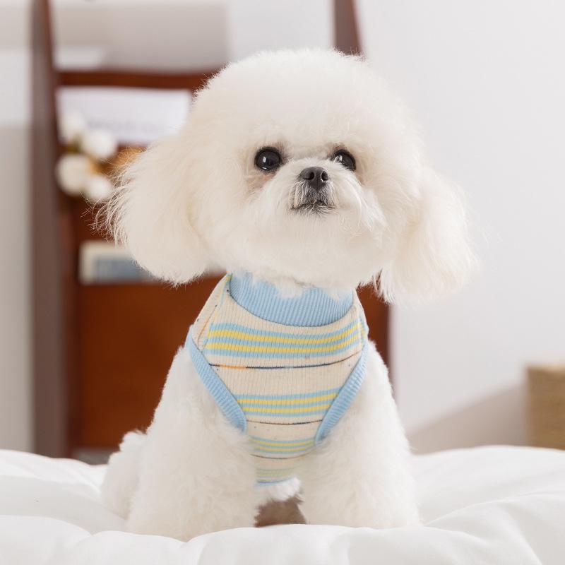 

Dog Clothes Spring Summer Cherry Embroidery Color Dot Striped Vest Two Feet Teddy Bigbear Small Dog Pet Clothes XXL (recommended weight 15-10kg)