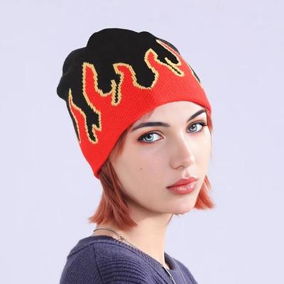 Autumn and Winter New Knitted Hats Men's and Women's Hip-hop Street Flame Pullover Hats Outdoor Riding Hats Versatile Brimless Hats