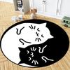 Black Cat and White Cat Couple Round Rug Cute Cartoon Kitten Circle Carpet Home Armchair Floor Mat Living Room Bedroom Decor Mat