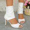 Plus Size Women's Shoes European and American Fish Mouth Stiletto Heels Outer Wear Back Zipper Sandals Open Toe Romans