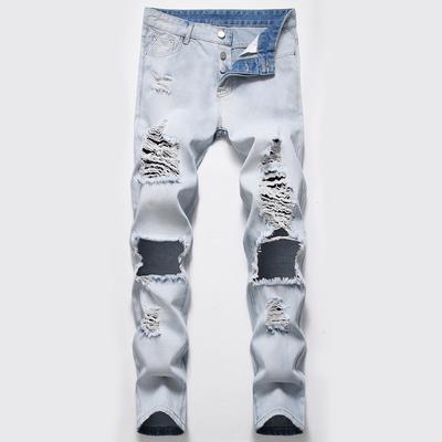 2024 European And American Street Personality Big Hole Trend Men'S Jeans Worn White Beggar Jeans