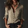 Women's Long Sleeve Shirt with Open Collar and Side Pockets In Khaki