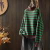 Women's Retro Striped Color Block Half High Neck Sweater - Loose & Casual Knitwear for Autumn/Winter 2026.