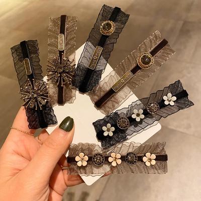 Retro Lace Barrettes Hairpins Set for Women Handmade Korea Fashion  Newest Black Silk Acrylic Floral Hair Clips Headdress