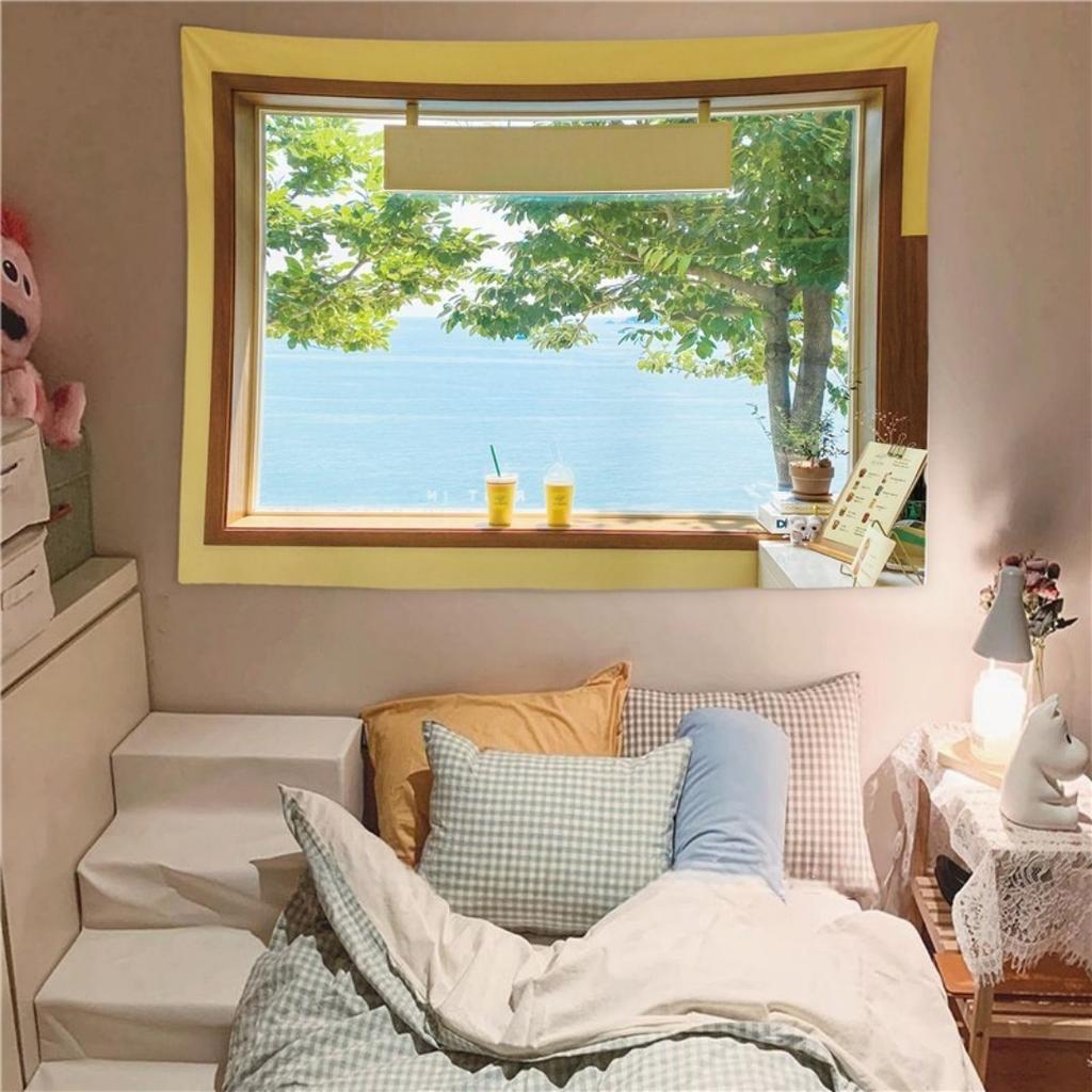 Hintergrundtuch Schlafzimmer Raumrenovierung Fenster Wohnheim Schlafzimmer Raum Falsche Landschaft Hängendes Tuch Wandteppich