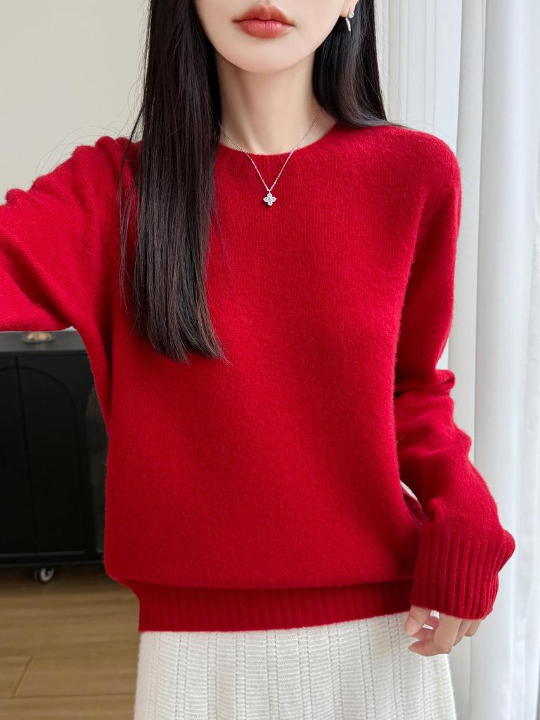 Thick Knit Wool Round Neck Seamless Sweater Dress – Comfortable, Close-Fitting, Versatile Base Layer for Autumn and Winter.