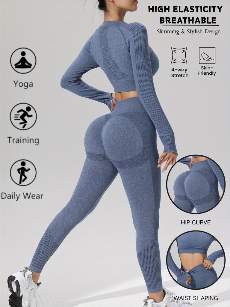 New Women's Seamless Texture Yoga Leggings & Criss-Cross Sports Bra Set