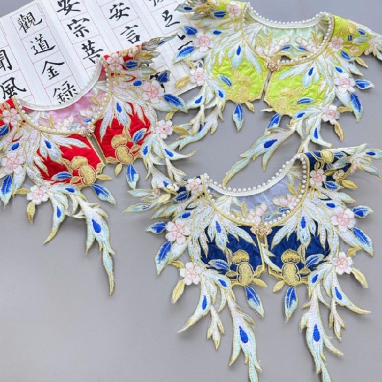 Embroidery Floral Neckline Buckle Front Ancient Hanfu Costume Fake Collar Shawl