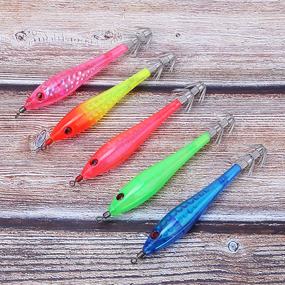 5 Pcs Luminous Squid Jigs Artificial Fishing Lures with 2 Layer Hooks Fish Tackle Accessories