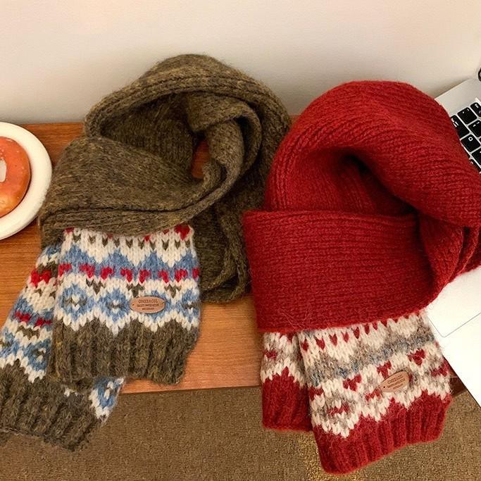 Women's Versatile Wool Blend Fair Isle Scarf for Autumn and Winter