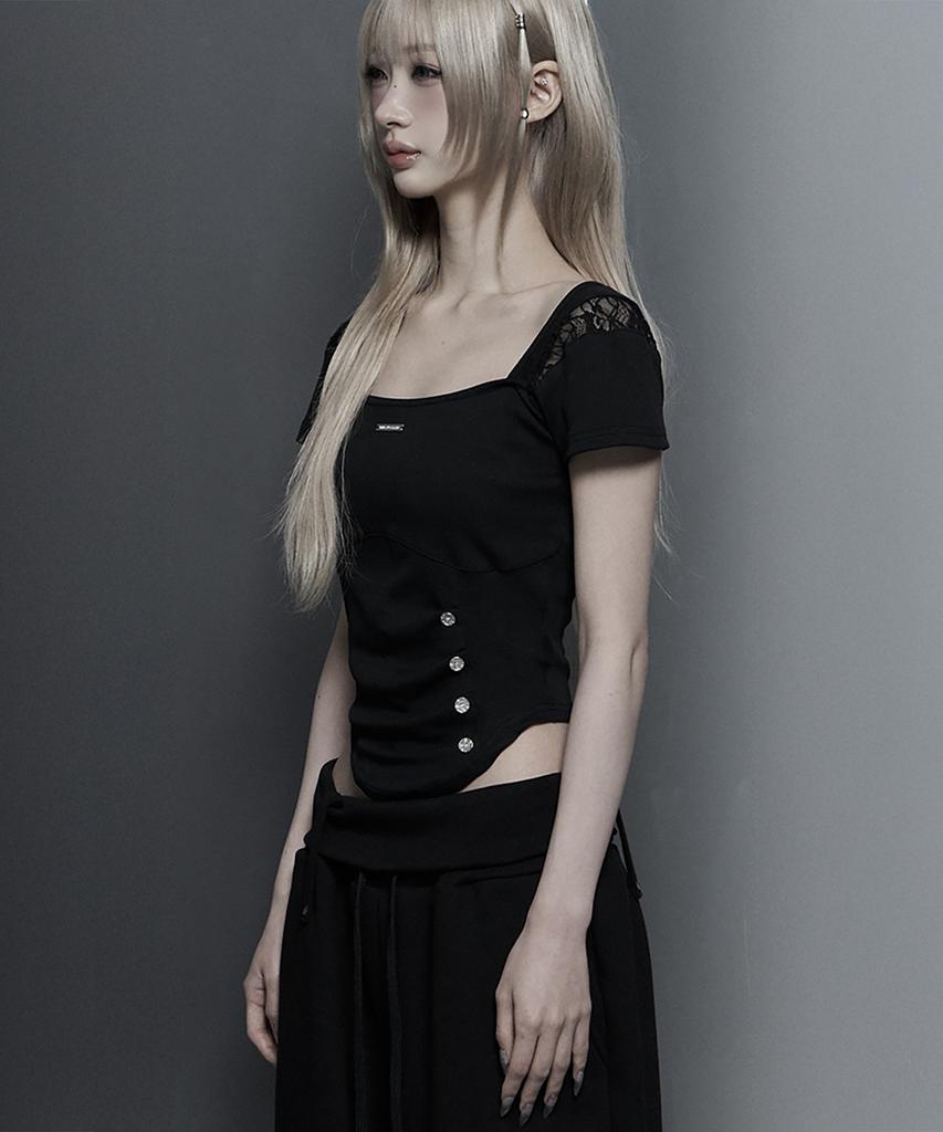 ETRE AU SOMMET Bust Line Pintuck Detail Top (Black)